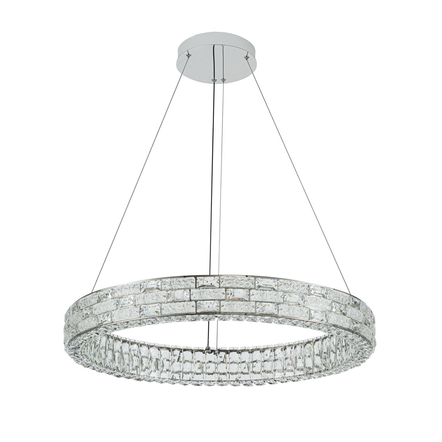 Integrated Led Chandelier 30", Chrome With Crystal Glassware
