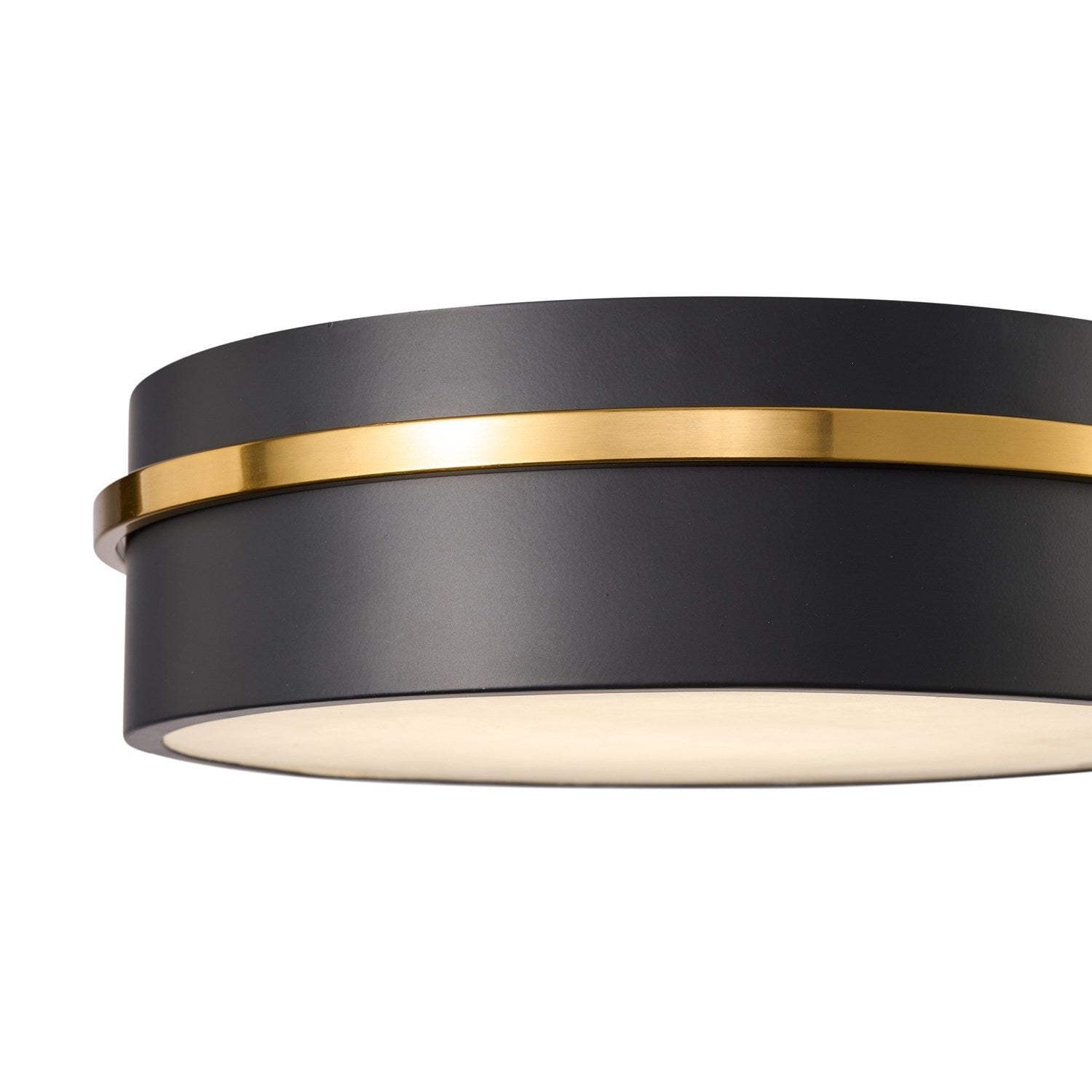 Integrated Led Flush Mount 12", Black, Brass With Alabaster Glassware