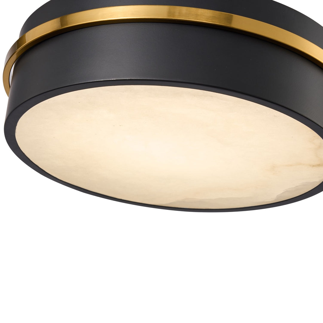 Integrated Led Flush Mount 12", Black, Brass With Alabaster Glassware