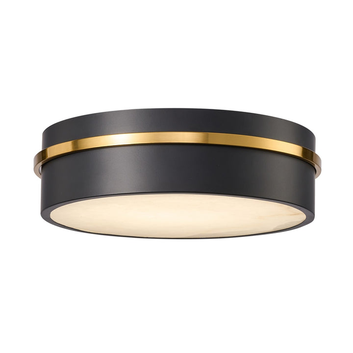 Integrated Led Flush Mount 12", Black, Brass With Alabaster Glassware