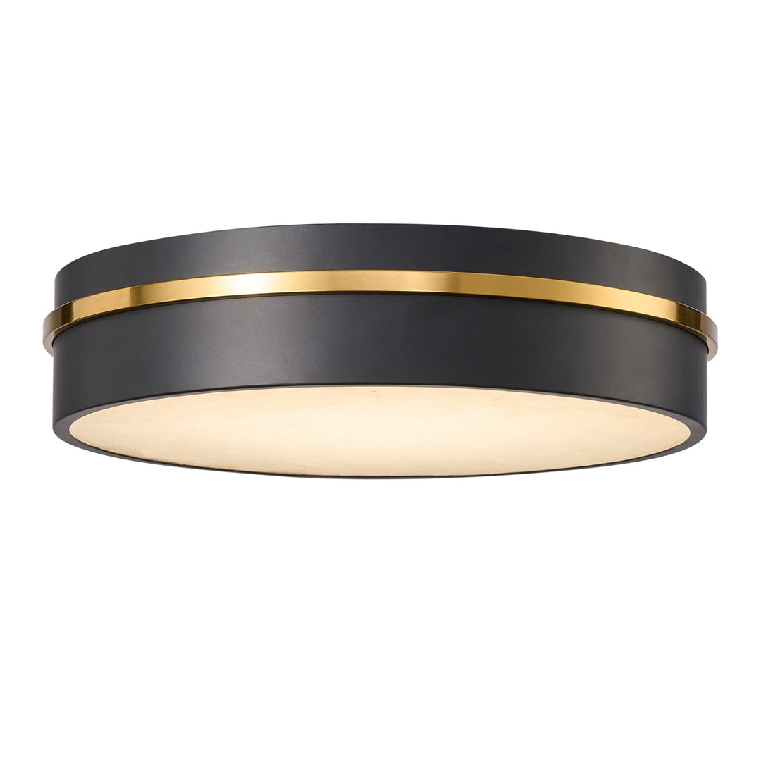 Integrated Led Flush Mount 15", Black, Brass With Alabaster Glassware