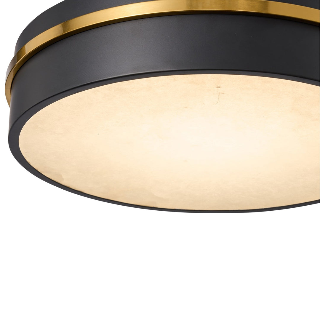 Integrated Led Flush Mount 15", Black, Brass With Alabaster Glassware