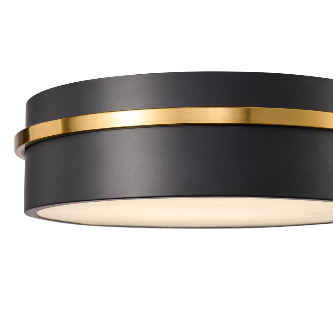 Integrated Led Flush Mount 15", Black, Brass With Alabaster Glassware