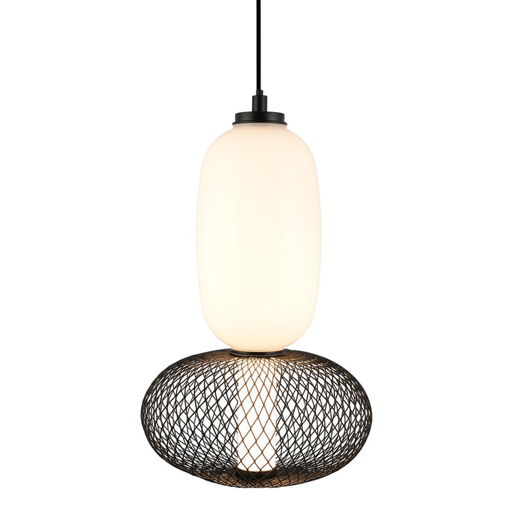 Integrated Led Pendant, Black With White Opal Glassware
