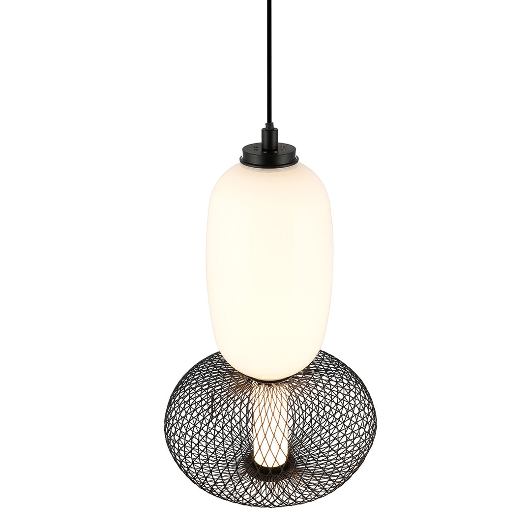 Integrated Led Pendant, Black With White Opal Glassware