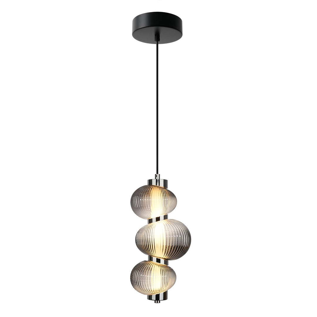 Integrated Led Pendant 13.5", Chrome With Ribbed Smoke Ombre Glassware by Artcraft