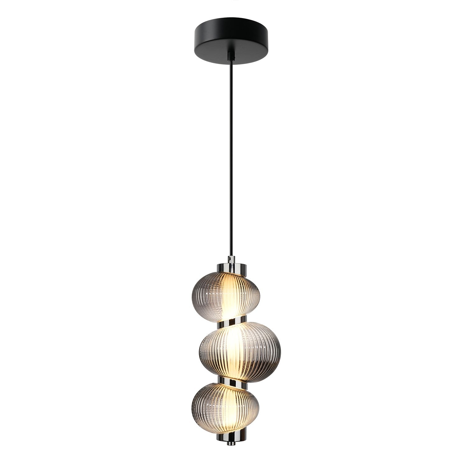 Integrated Led Pendant 13.5", Chrome With Ribbed Smoke Ombre Glassware by Artcraft