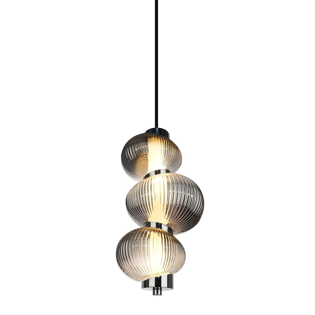 Integrated Led Pendant 13.5", Chrome With Ribbed Smoke Ombre Glassware