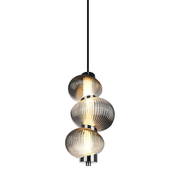 Integrated Led Pendant 13.5", Chrome With Ribbed Smoke Ombre Glassware