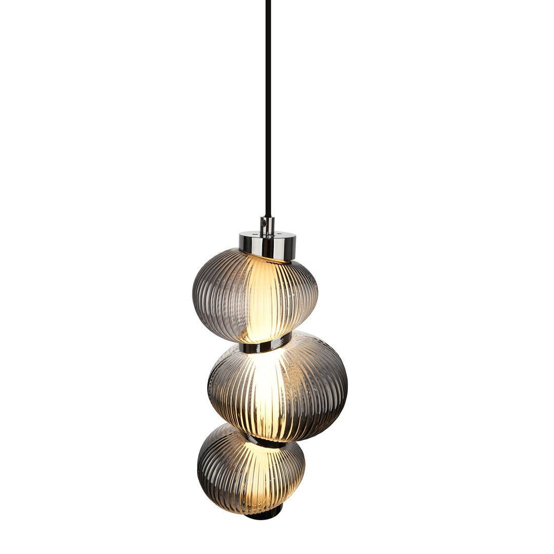 Integrated Led Pendant 13.5", Chrome With Ribbed Smoke Ombre Glassware
