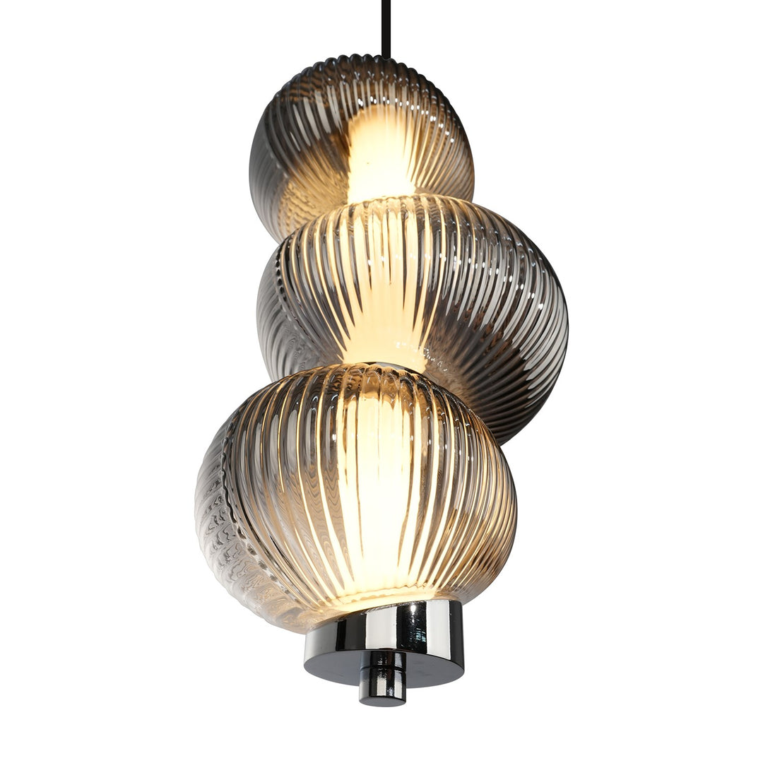 Integrated Led Pendant 13.5", Chrome With Ribbed Smoke Ombre Glassware