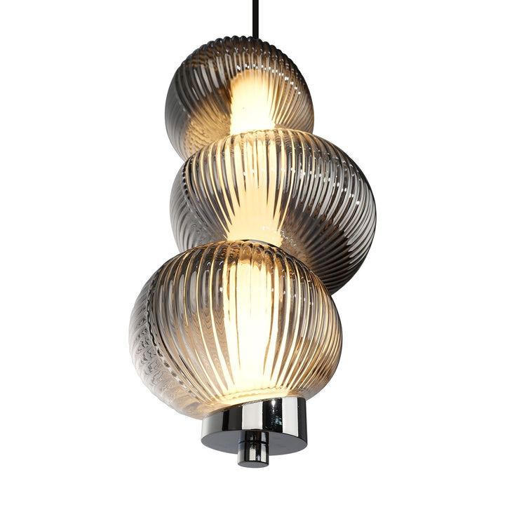 Integrated Led Pendant 13.5", Chrome With Ribbed Smoke Ombre Glassware