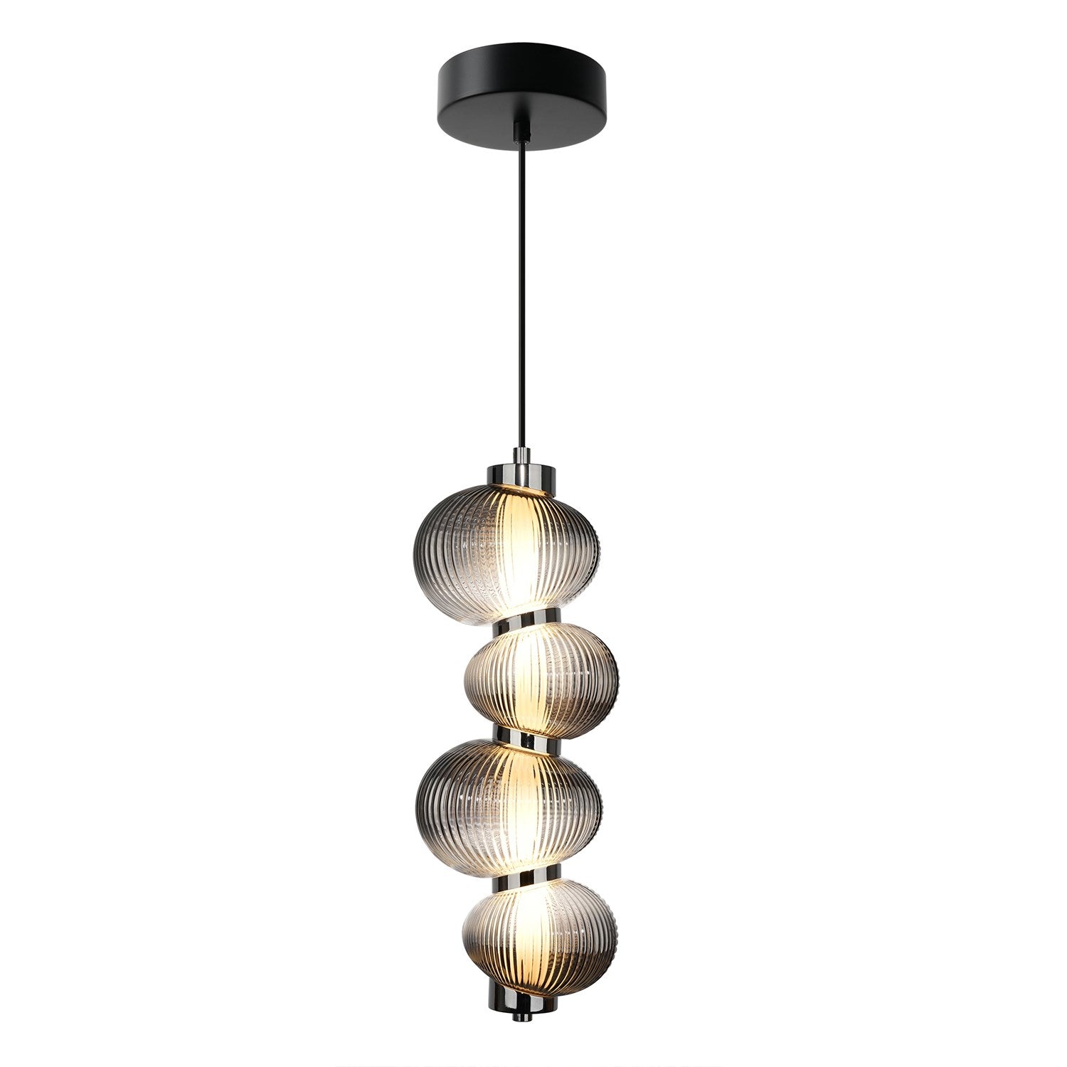 Integrated Led Pendant 17.8", Chrome With Ribbed Smoke Ombre Glassware by Artcraft