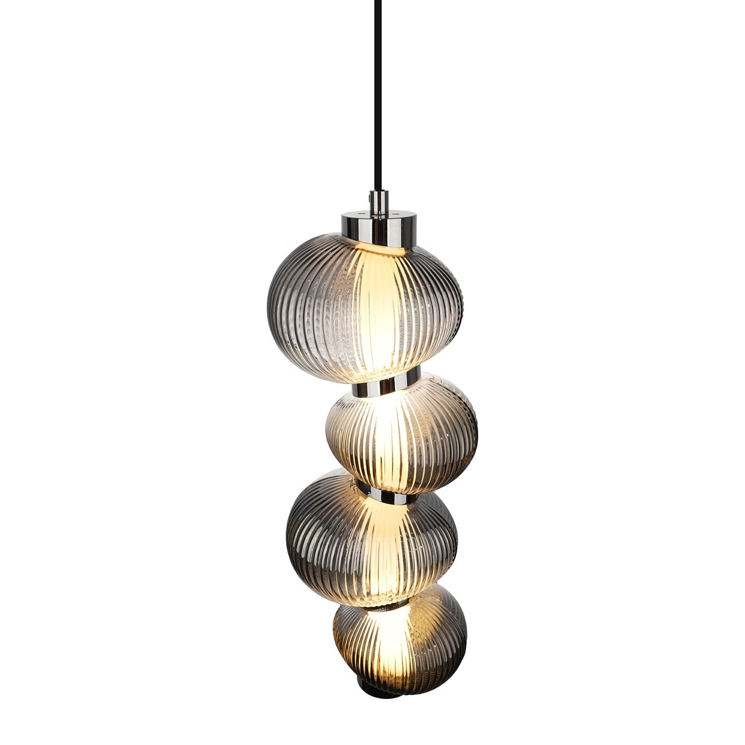 Integrated Led Pendant 17.8", Chrome With Ribbed Smoke Ombre Glassware