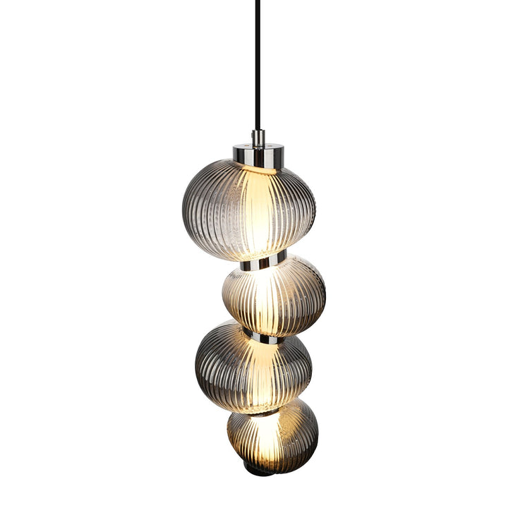 Integrated Led Pendant 17.8", Chrome With Ribbed Smoke Ombre Glassware