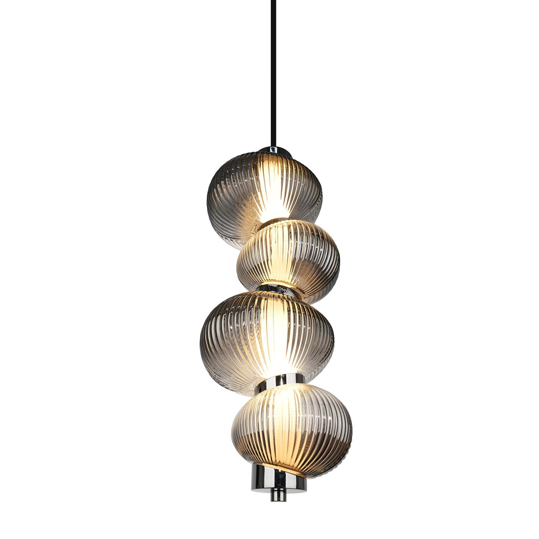 Integrated Led Pendant 17.8", Chrome With Ribbed Smoke Ombre Glassware