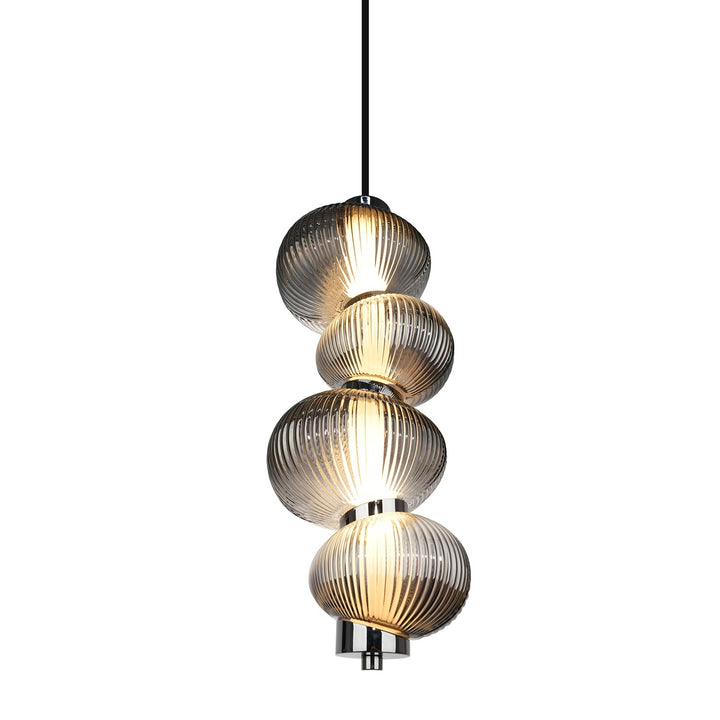Integrated Led Pendant 17.8", Chrome With Ribbed Smoke Ombre Glassware