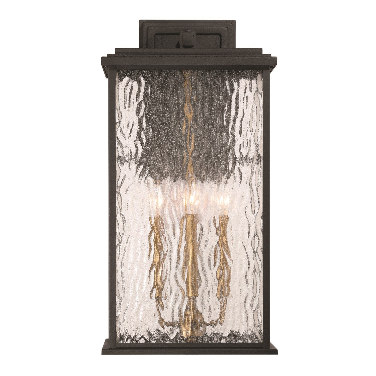 4 Light Outdoor Wall Sconce, Black, Brass With Rain Glassware by Artcraft