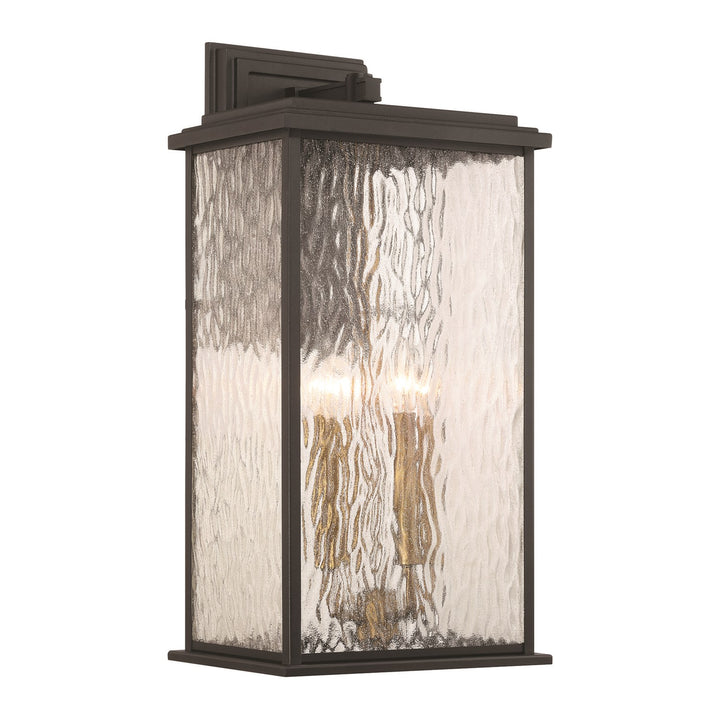 4 Light Outdoor Wall Sconce, Black, Brass With Rain Glassware
