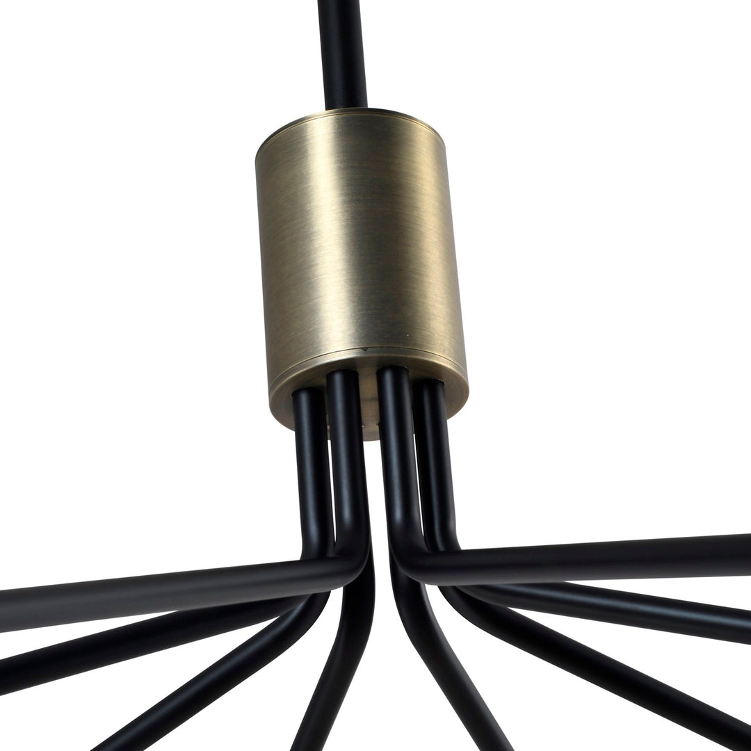 8 Light Chandelier 34.25", Black, Brushed Brass With Alabaster Style Glass