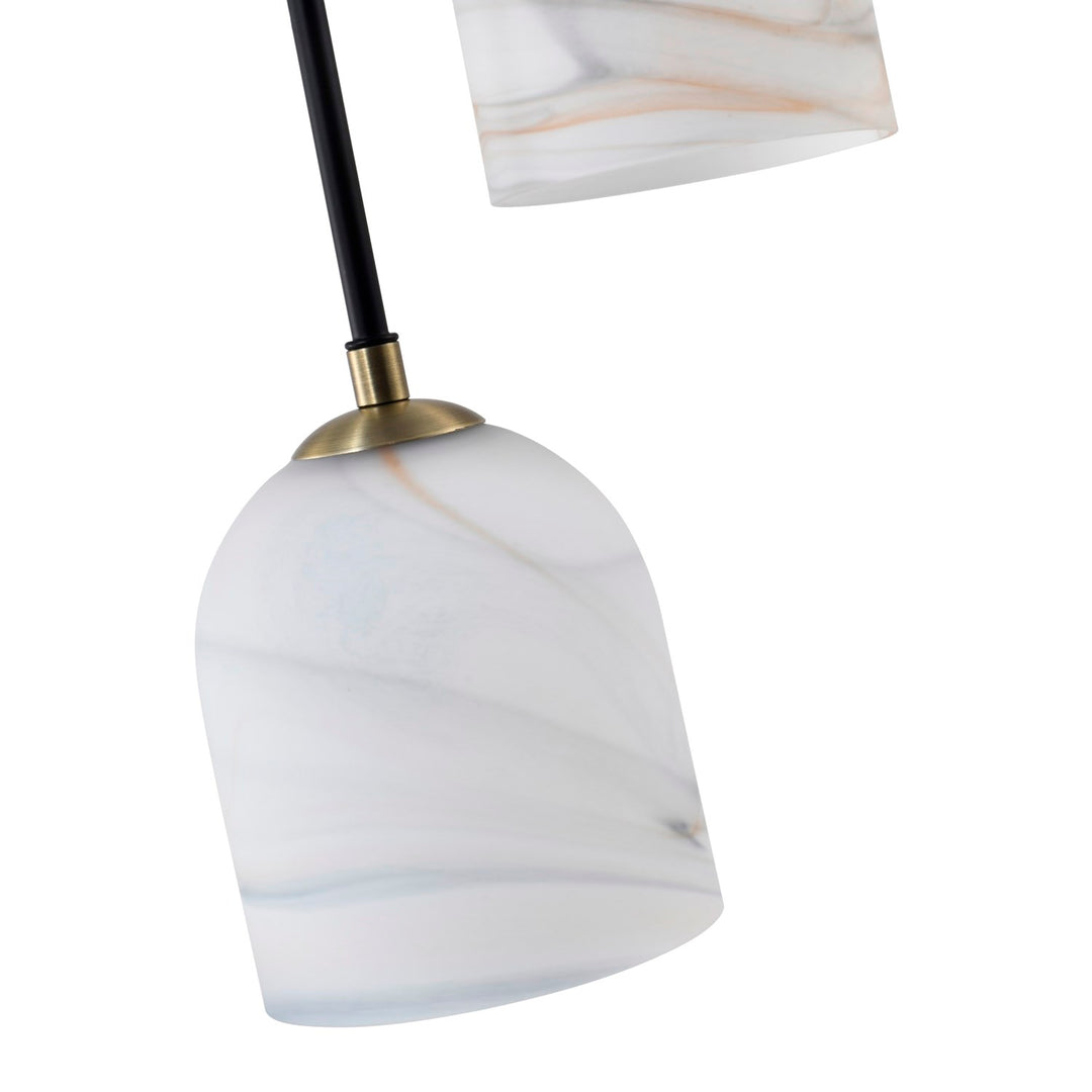 8 Light Chandelier 18.5", Black, Brushed Brass With Alabaster Style Glass