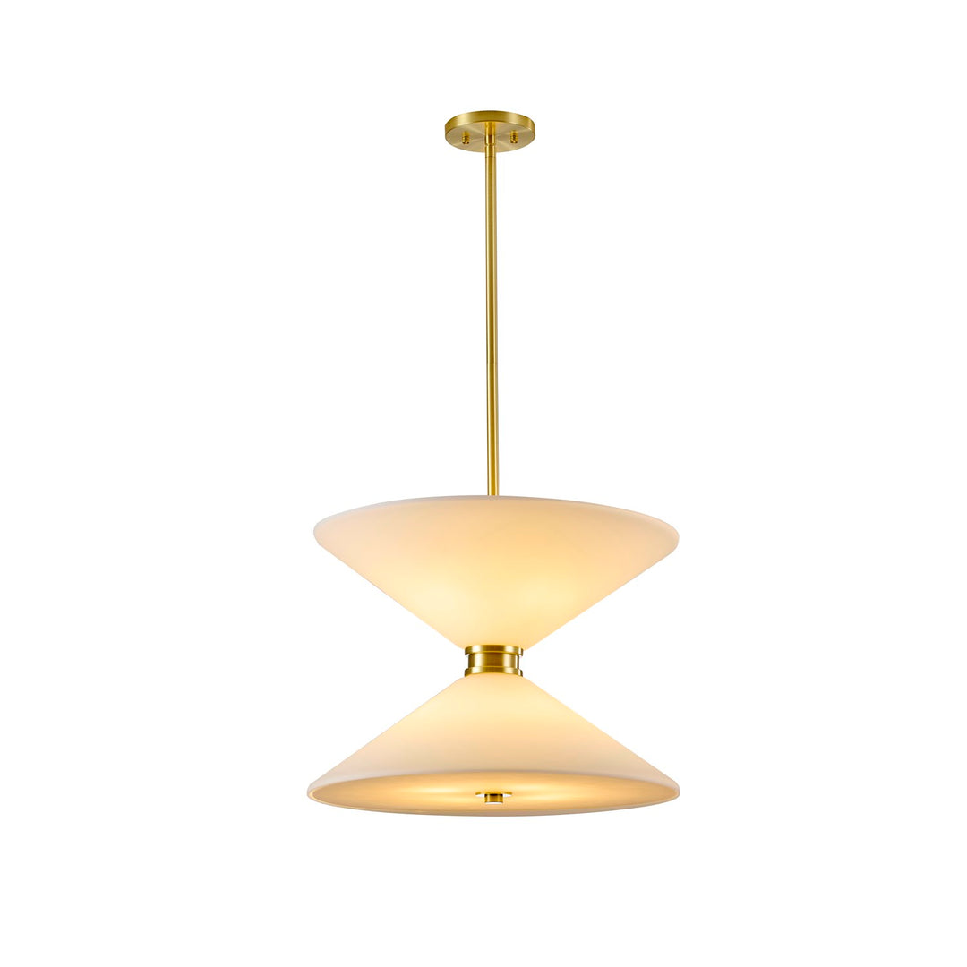 8-Light Satin Brass Pendant Lighting With White Frosted Glass Shades by Bethel