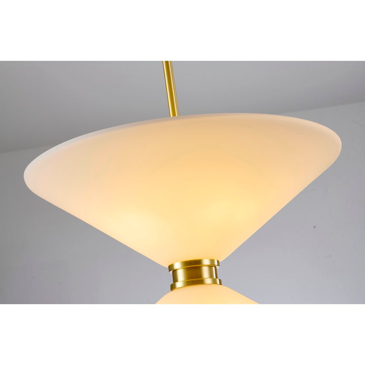 8-Light Satin Brass Pendant Lighting With White Frosted Glass Shades