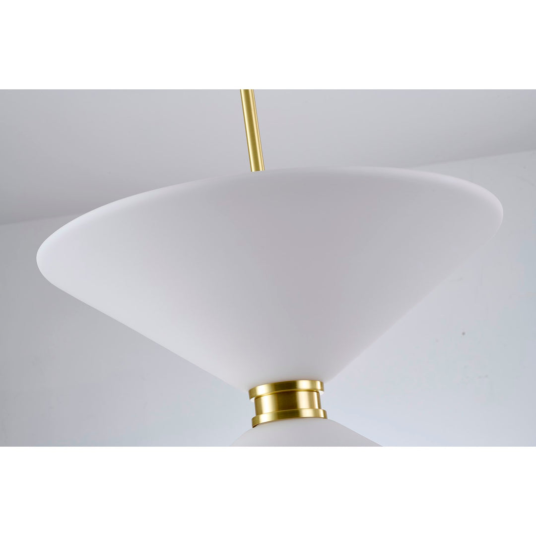 8-Light Satin Brass Pendant Lighting With White Frosted Glass Shades