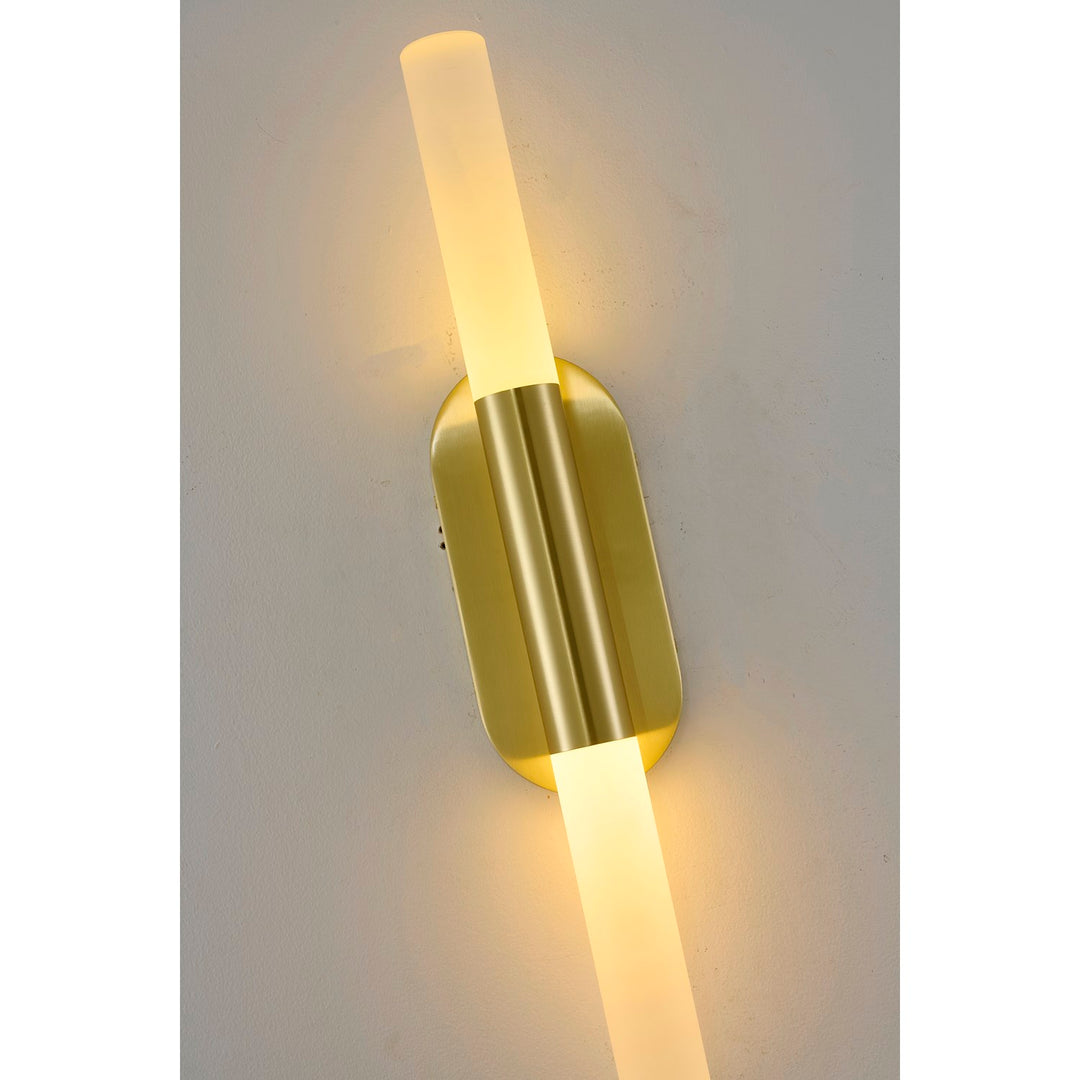 2-Light Satin Brass Wall Sconce Lighting With White Frosted Acrylic Shades