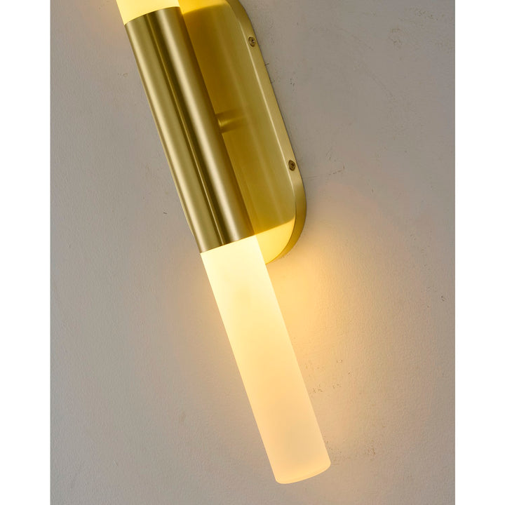 2-Light Satin Brass Wall Sconce Lighting With White Frosted Acrylic Shades