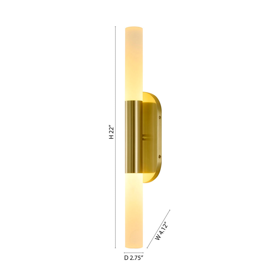 2-Light Satin Brass Wall Sconce Lighting With White Frosted Acrylic Shades