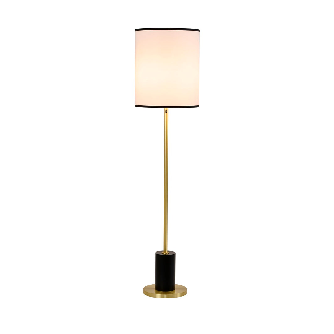 2-Light Black And Satin Brass Floor Lamp With A White Linen Shade by Bethel