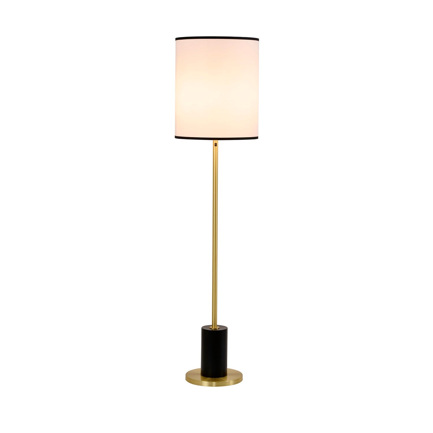 2-Light Black And Satin Brass Floor Lamp With A White Linen Shade by Bethel