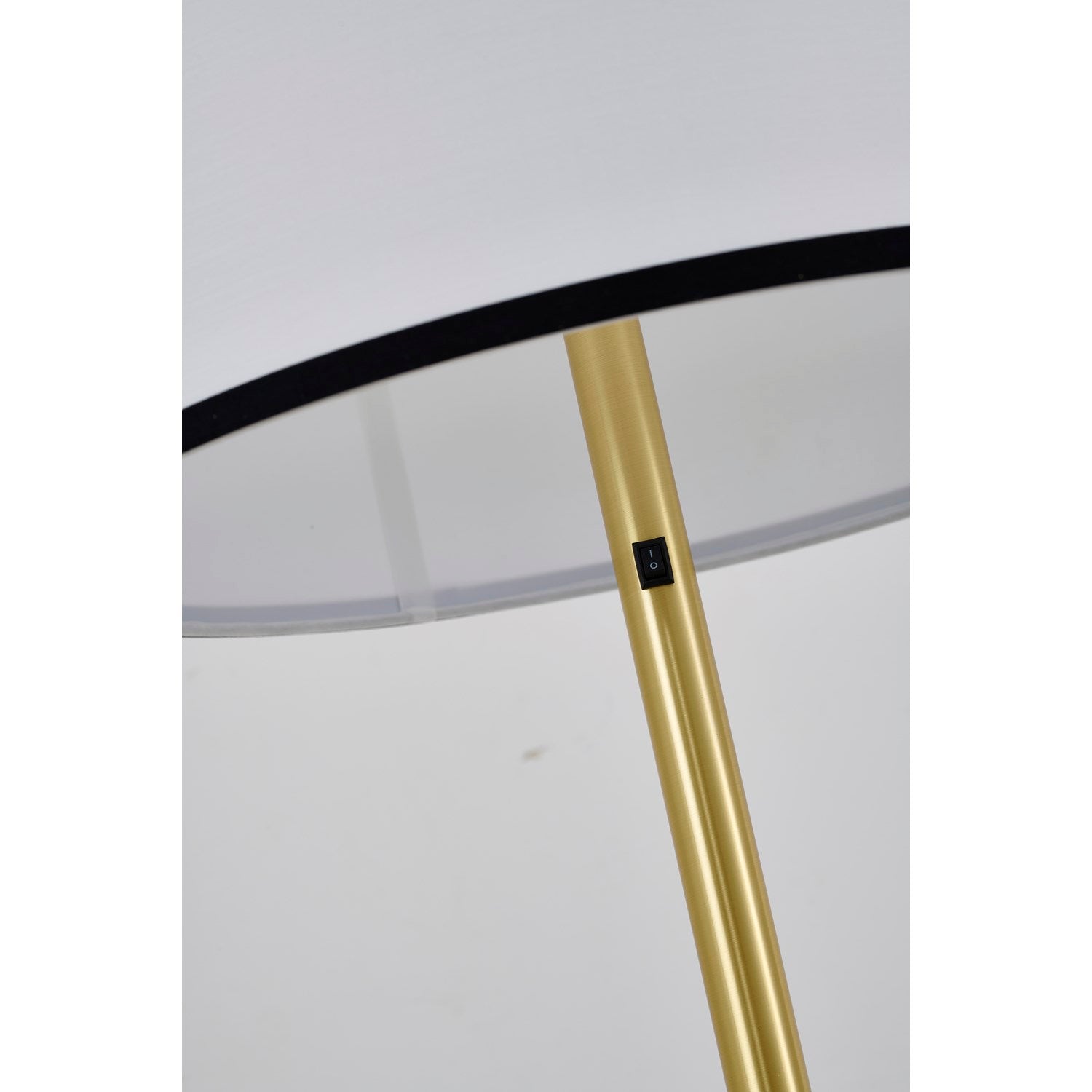 2-Light Black And Satin Brass Floor Lamp With A White Linen Shade