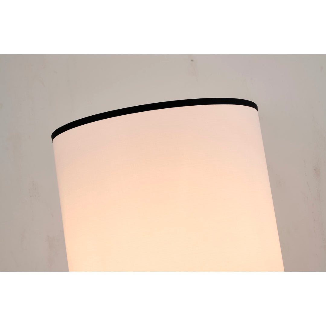 2-Light Black And Satin Brass Floor Lamp With A White Linen Shade