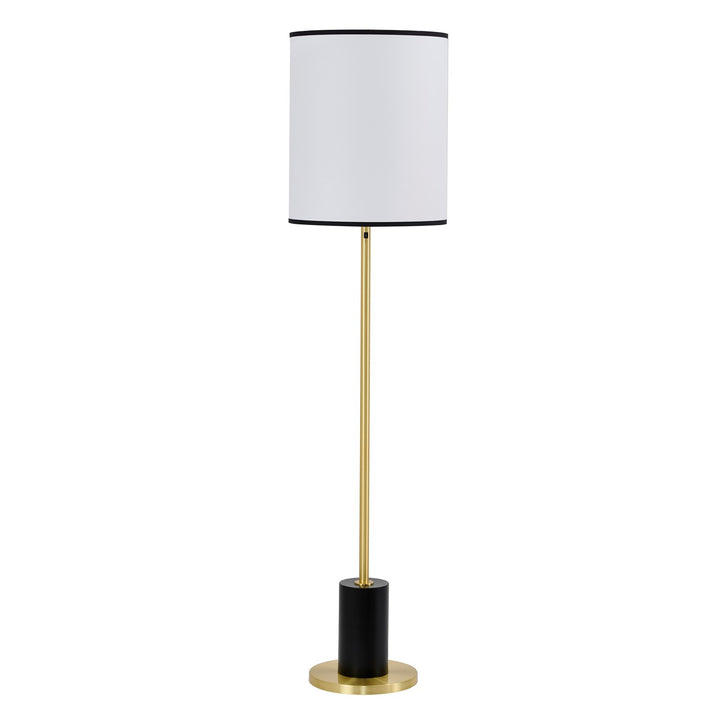 2-Light Black And Satin Brass Floor Lamp With A White Linen Shade