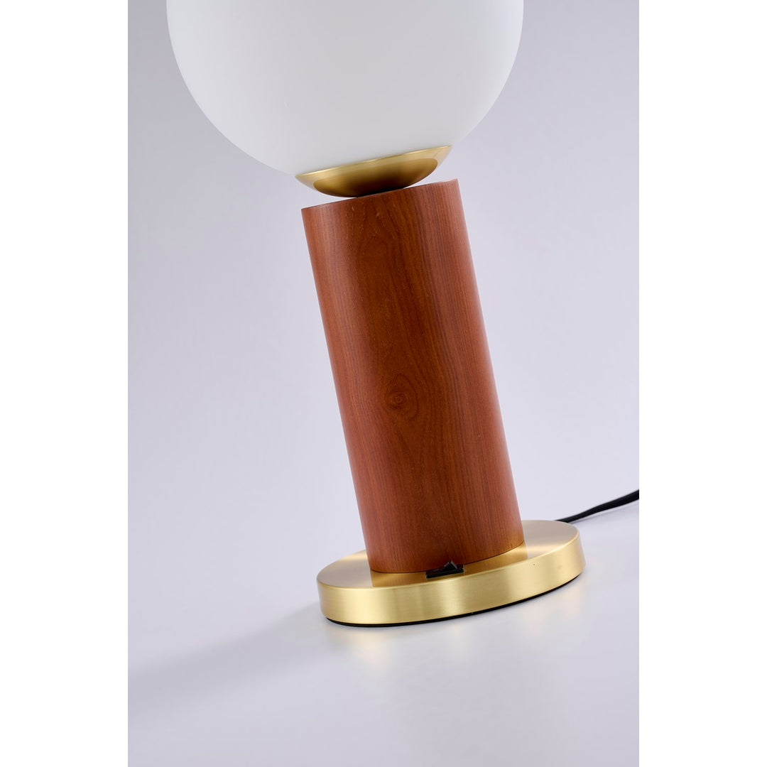 1-Light Black And Satin Brass Table Lamp With A White Glass Shade