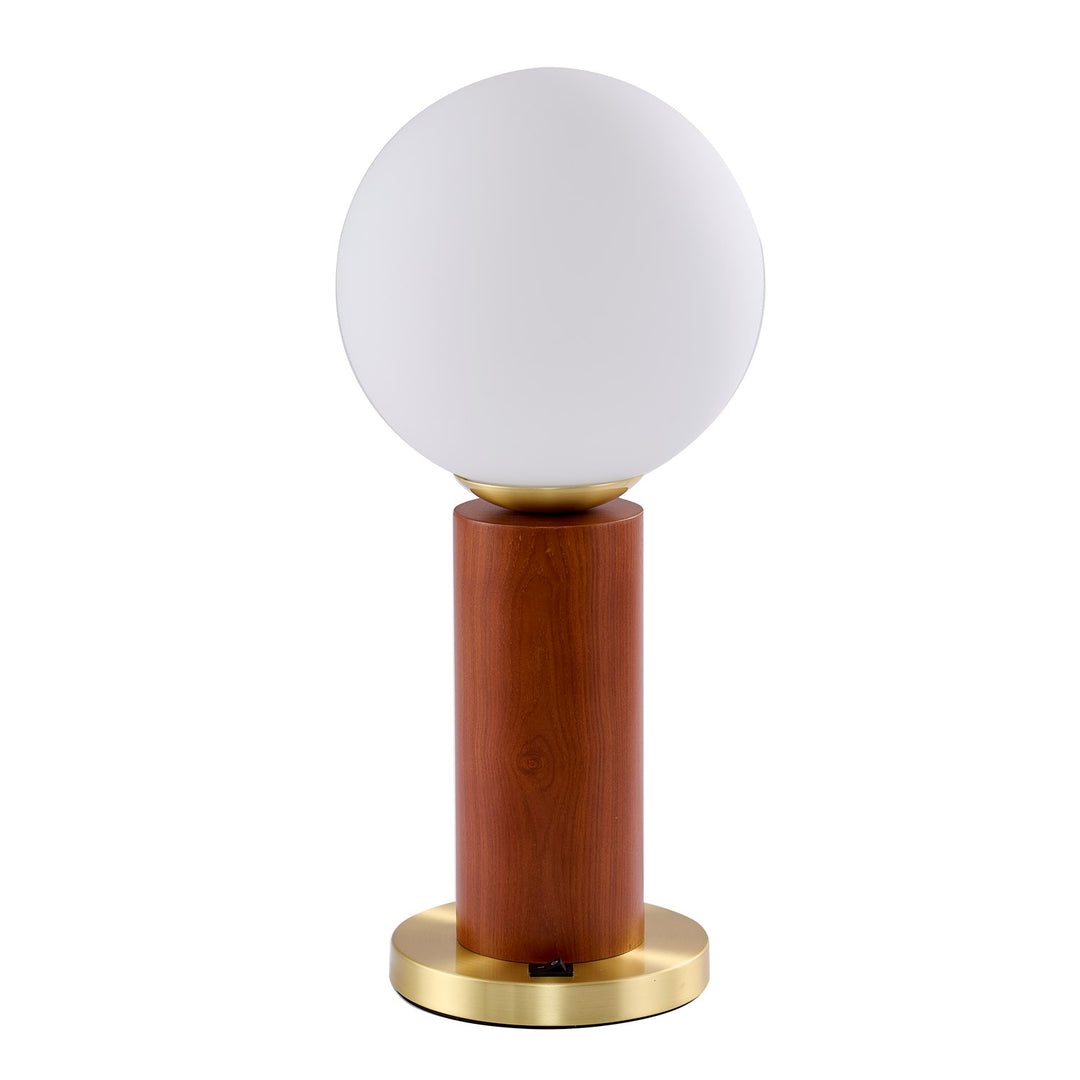 1-Light Black And Satin Brass Table Lamp With A White Glass Shade