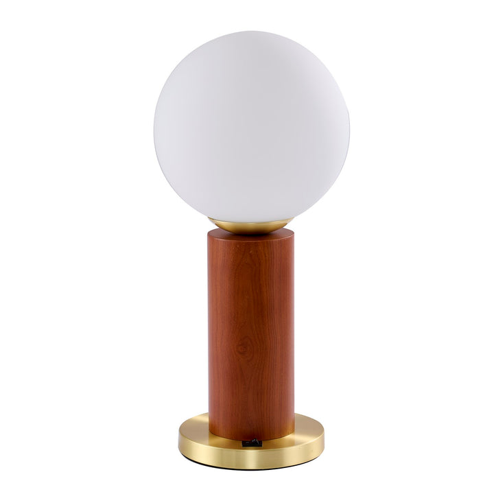 1-Light Black And Satin Brass Table Lamp With A White Glass Shade