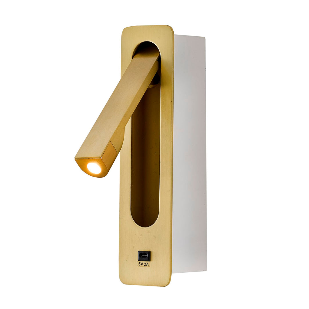 1-Light Satin Brass Metal Led Wall Sconce With One Usb Port by Bethel