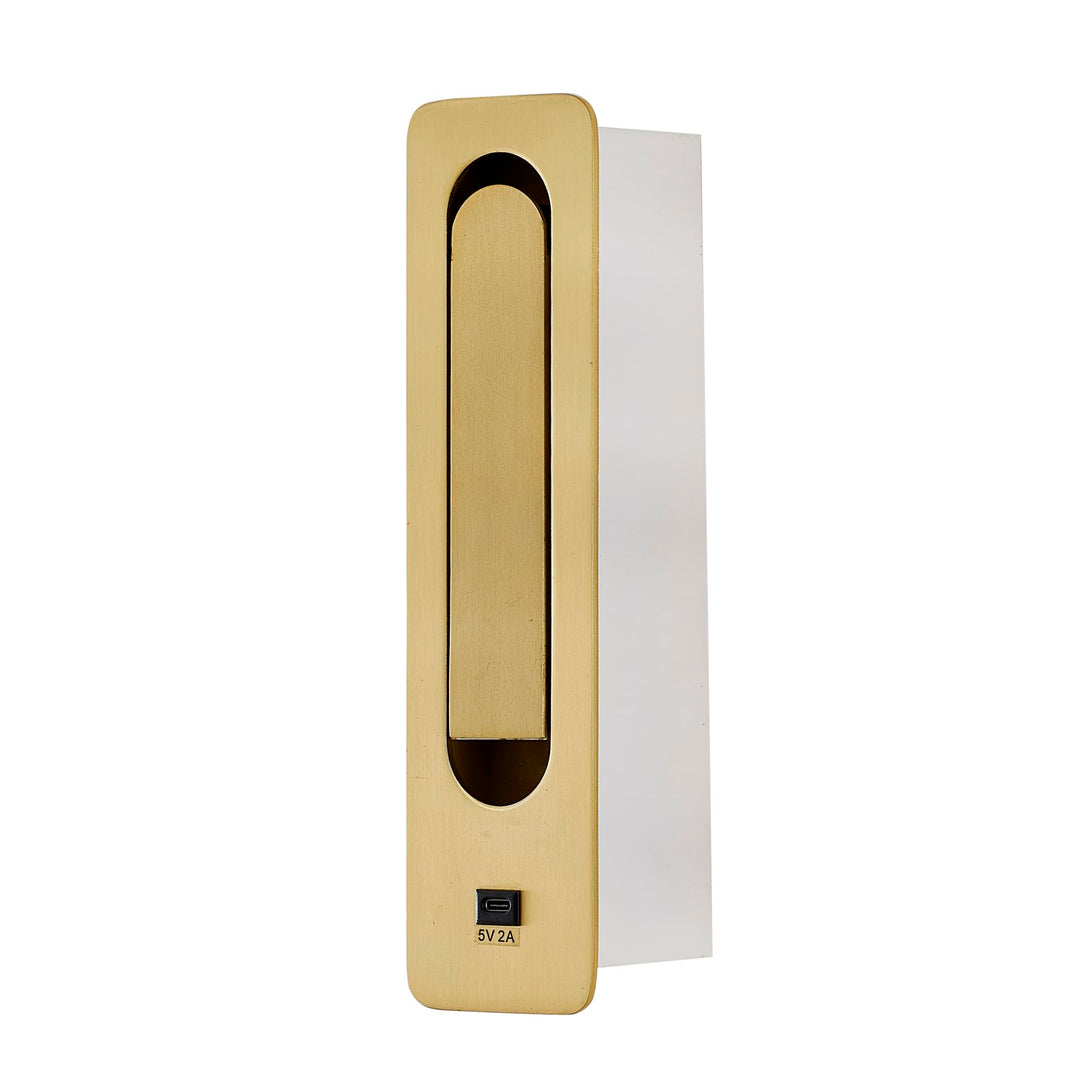 1-Light Satin Brass Metal Led Wall Sconce With One Usb Port