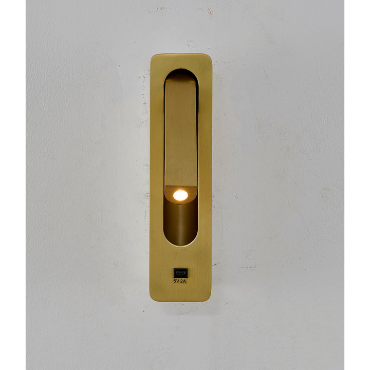 1-Light Satin Brass Metal Led Wall Sconce With One Usb Port