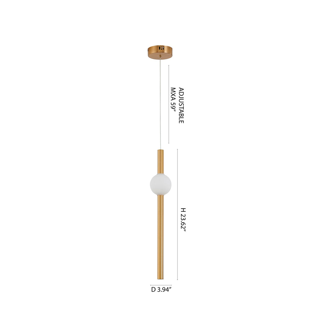1-Light Gold Led Pendant With A White Glass Shade
