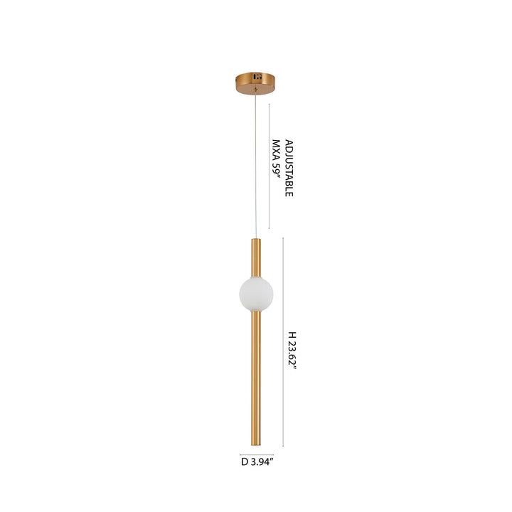 1-Light Gold Led Pendant With A White Glass Shade