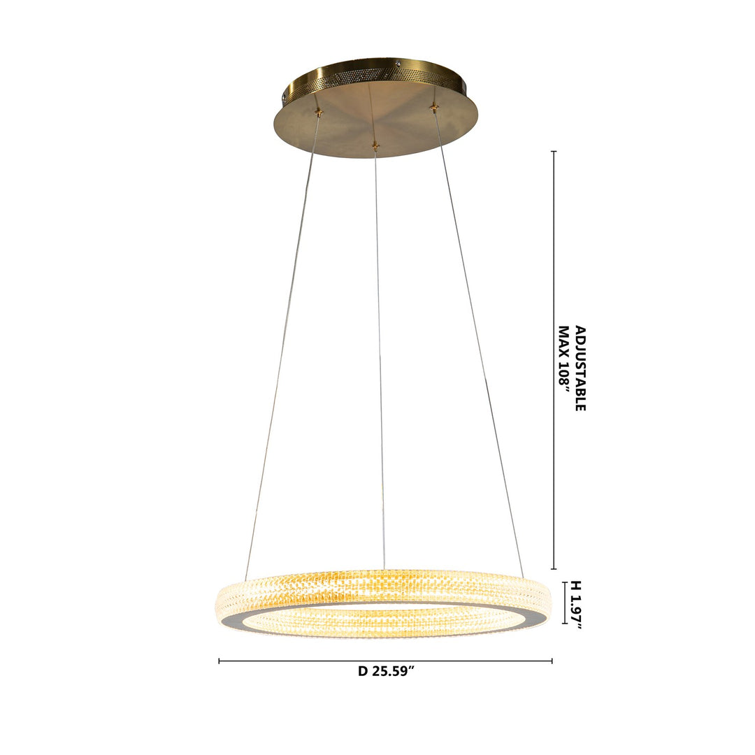 1-Light Sand Gold Led Chandelier With A Clear Acrylic Diffuser