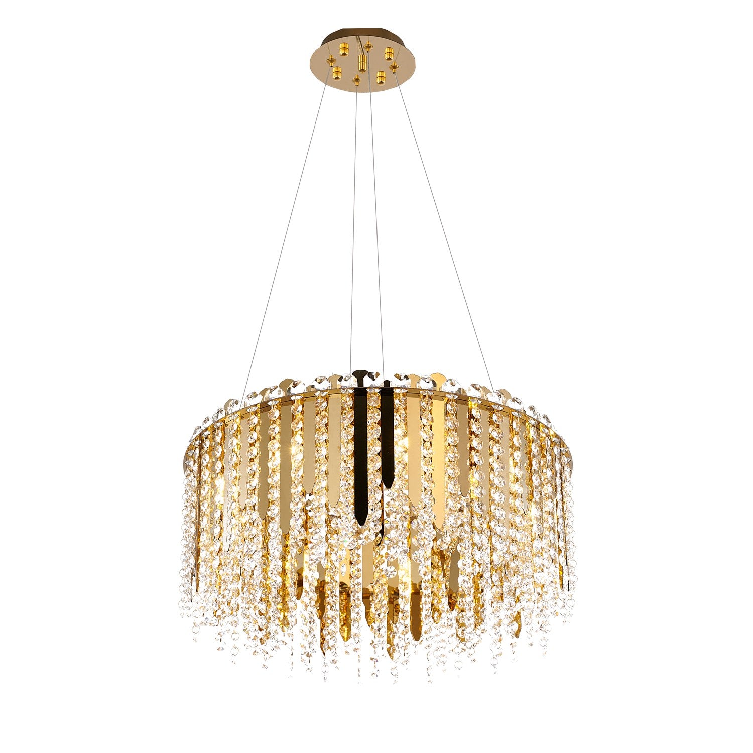 9-Light Gold Stainless Steel Chandelier With Clear Crystal Beads by Bethel