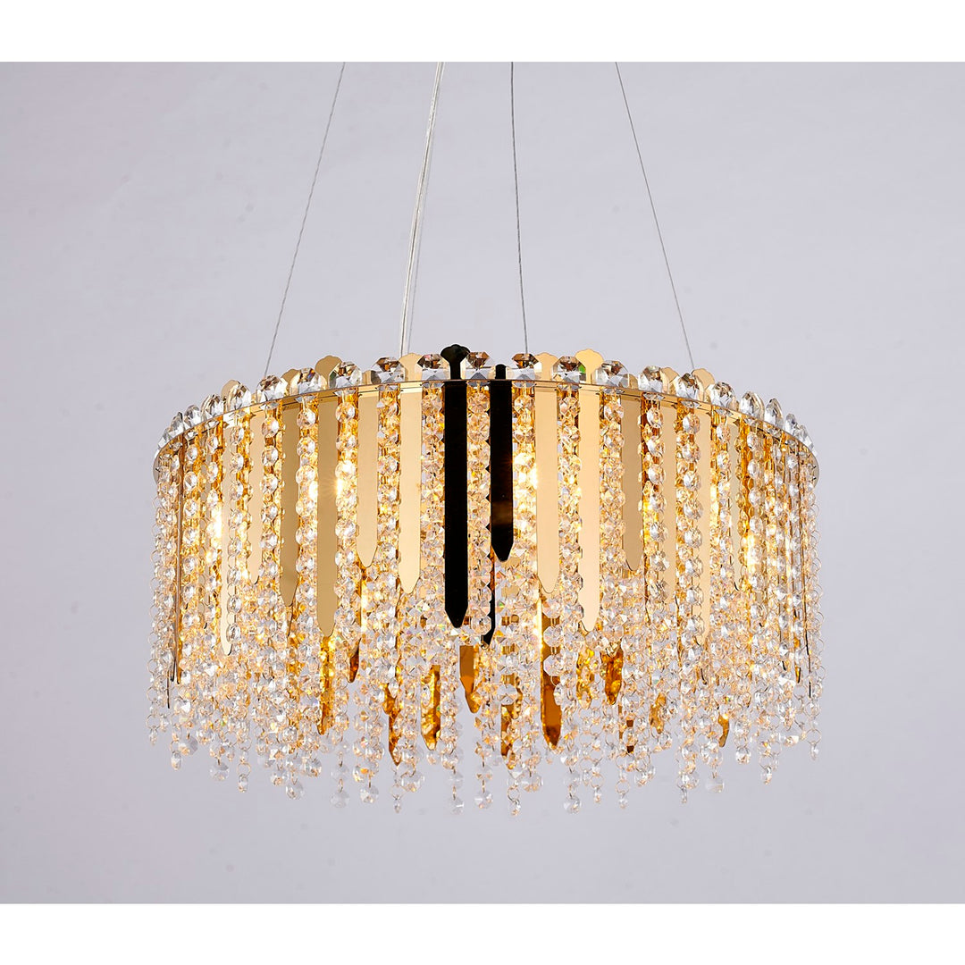 9-Light Gold Stainless Steel Chandelier With Clear Crystal Beads