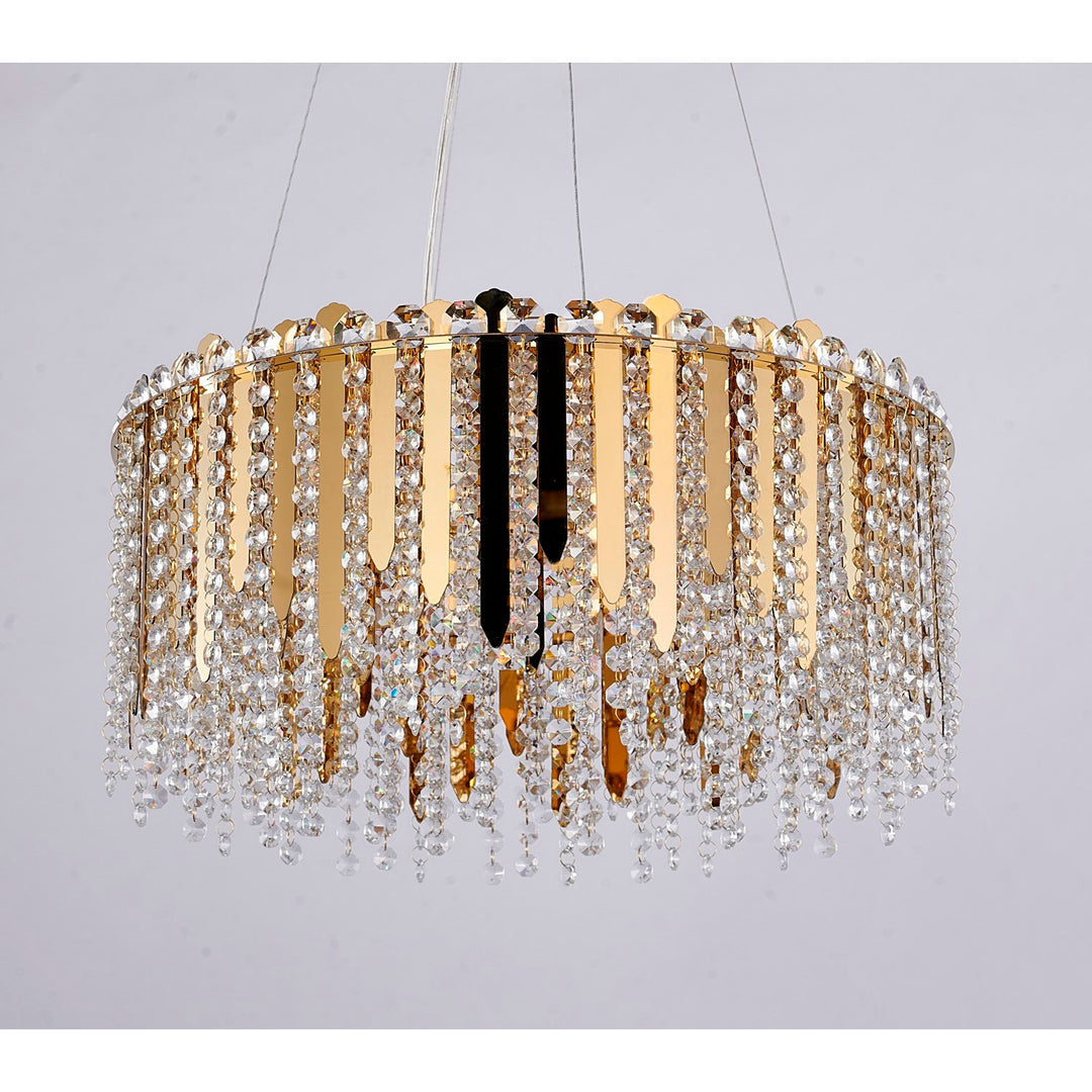 9-Light Gold Stainless Steel Chandelier With Clear Crystal Beads