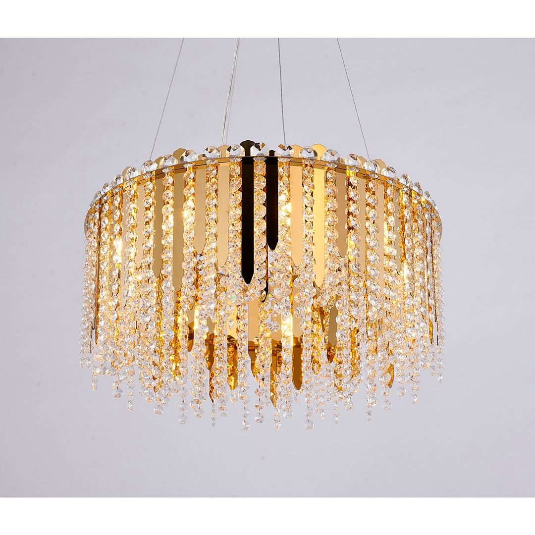 9-Light Gold Stainless Steel Chandelier With Clear Crystal Beads