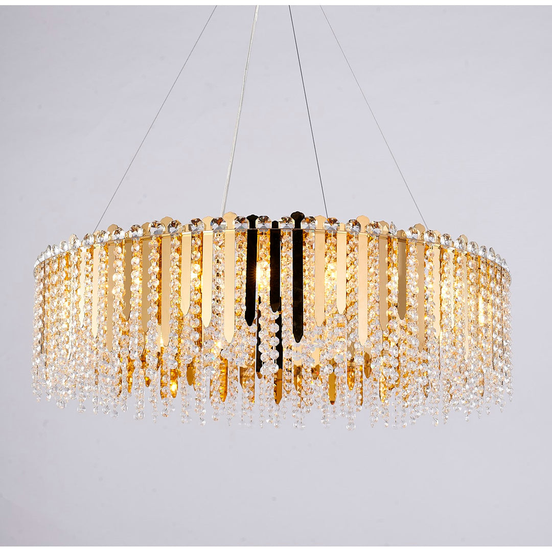 20-Light Gold Stainless Steel Chandelier With Clear Crystal Beads